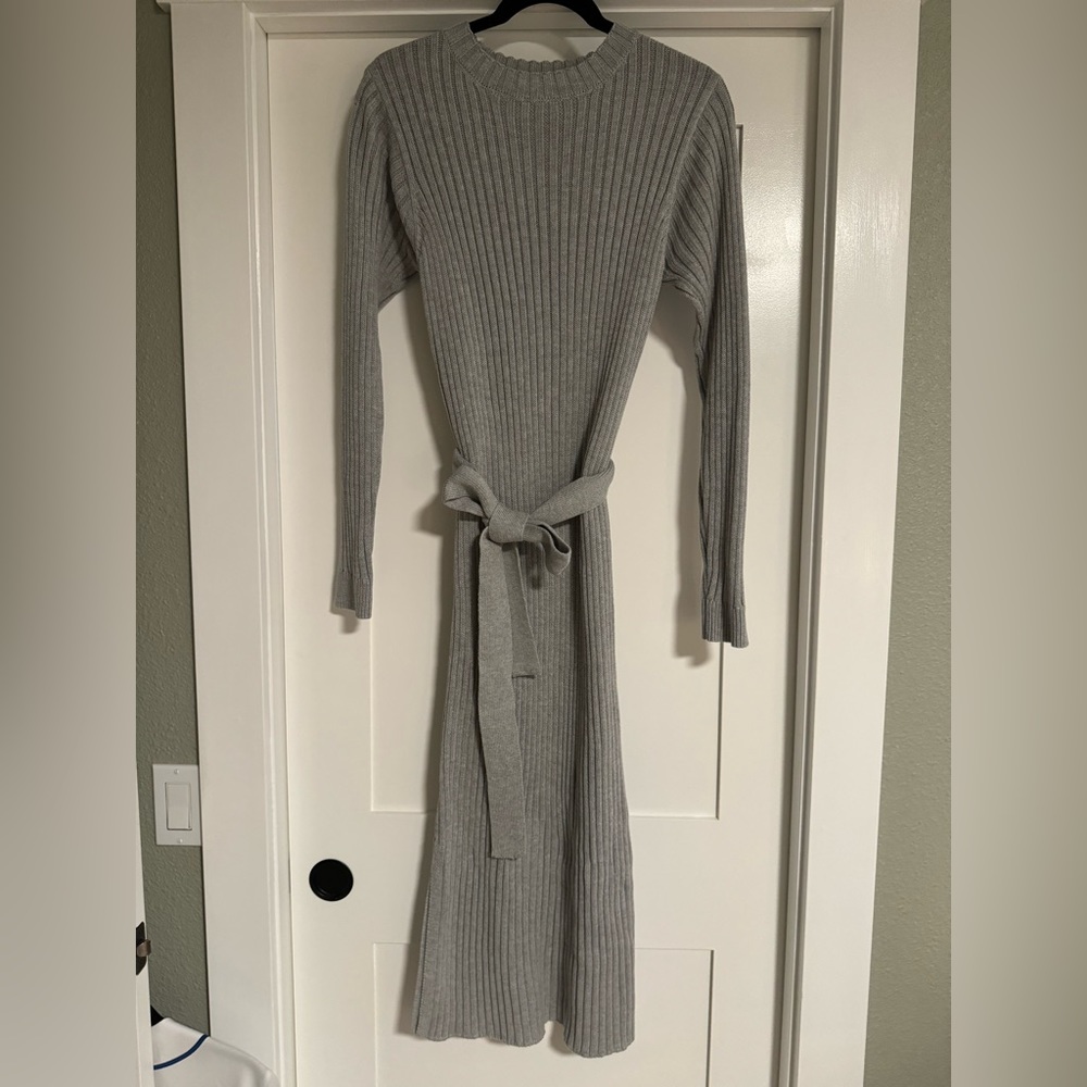 Lost & Wander Grey Belted Sweater Dress